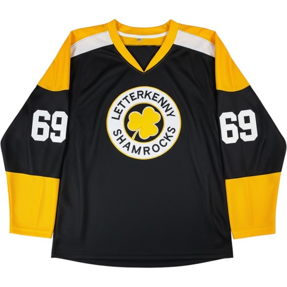 Letterkenny Shamrocks Other - Letterkenny Shamrocks Shoresy Hockey Jersey Black Yellow #69 | Mens Size L